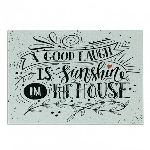 Vintage Cutting Board, Inspirational Happy Words with Grunge Background Laugh is Sunshine, Decorative Tempered Glass Cutting and Serving Board, Small Size, Dark Coral White, by Ambesonne