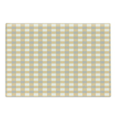 Vintage Cutting Board, Old Fashioned Checkered Pattern in Shabby Colors Geometric Classical, Decorative Tempered Glass Cutting and Serving Board, Large Size, Orange White Cadet Blue, by Ambesonne