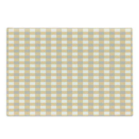 Vintage Cutting Board, Old Fashioned Checkered Pattern in Shabby Colors Geometric Classical, Decorative Tempered Glass Cutting and Serving Board, Large Size, Orange White Cadet Blue, by Ambesonne