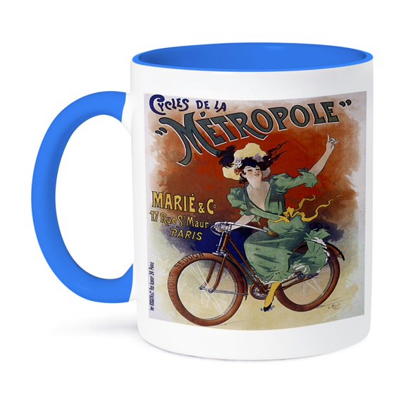 3dRose, Vintage Cycles de La Metropole Paris France Advertising Poster, 11oz Two-Tone Blue Mug