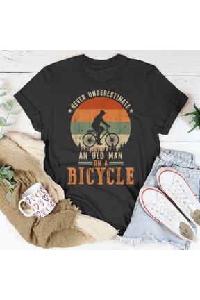 Vintage Cyclist Old Man on a Bicycle Graphic Cotton T-Shirt Unisex Adult Soft Breathable Tee Casual Comfortable Everyday Outfit, Size S, Color Black