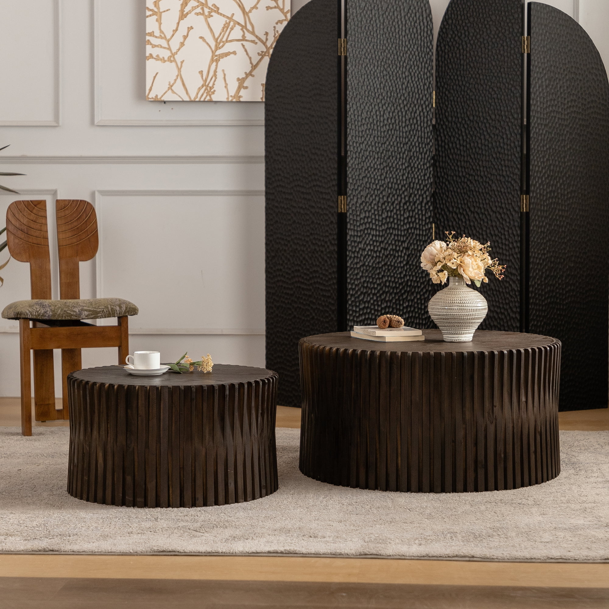 Vintage Cylindrical Nesting Coffee Table Set, Fashion Style Tables with ...