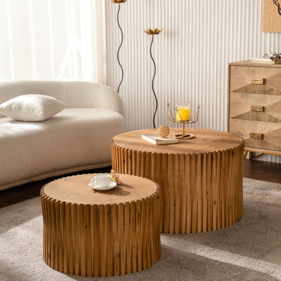 Vintage Cylindrical Nesting Coffee Tables | For Living, Office & Dining Areas, Practical Use | Solid Wood and MDF Construction, Vintage Craftsmanship | Simple Cleaning, Space-Saving Function