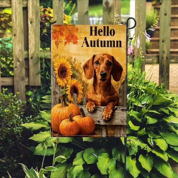 Vintage Dachshund Autumn Harvest Garden Flag, Yard Housewarming Seasonal Gift, Thanksgiving Christmas Gift