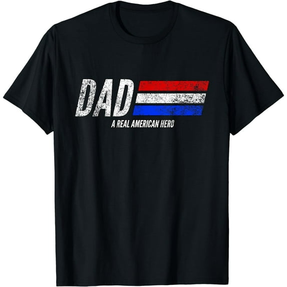 Vintage Dad A Real American Hero Distressed American Flag T-Shirt