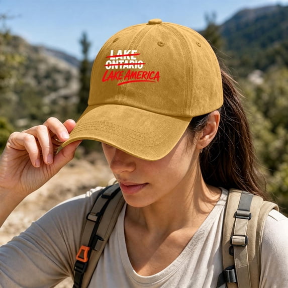 Vintage Dad Hat for Men and Women,"Lake America" Washed Cotton Adjustable Baseball Cap, Unisex Curved Brim Casual Hat for Travel and Daily Wear