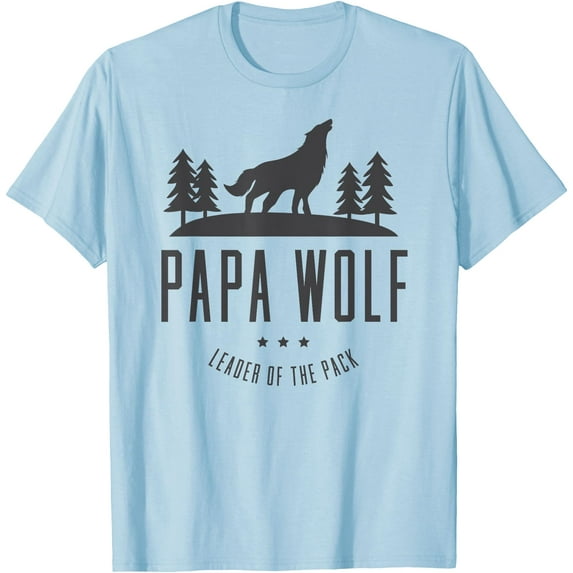 Vintage Dad Papa Wolf Family Father's Day Grandpa Unisex T-Shirt for Men Women Kids Toddler,Light Blue Color,Size YXL