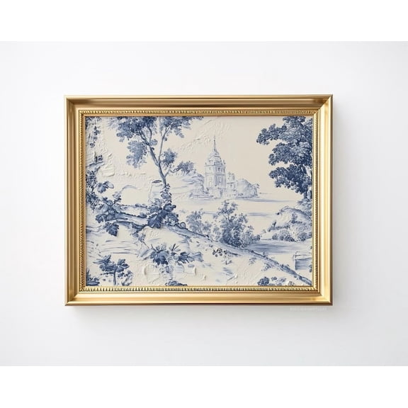 Vintage Dainty Blue and White Landscape, Unframed Paper Print Size 8x12