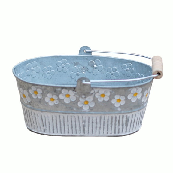 Vintage Daisy Embossed Metal Tin Bucket Planter Pots with Handle for Garden Retro Home Decoration Wedding Window Oval