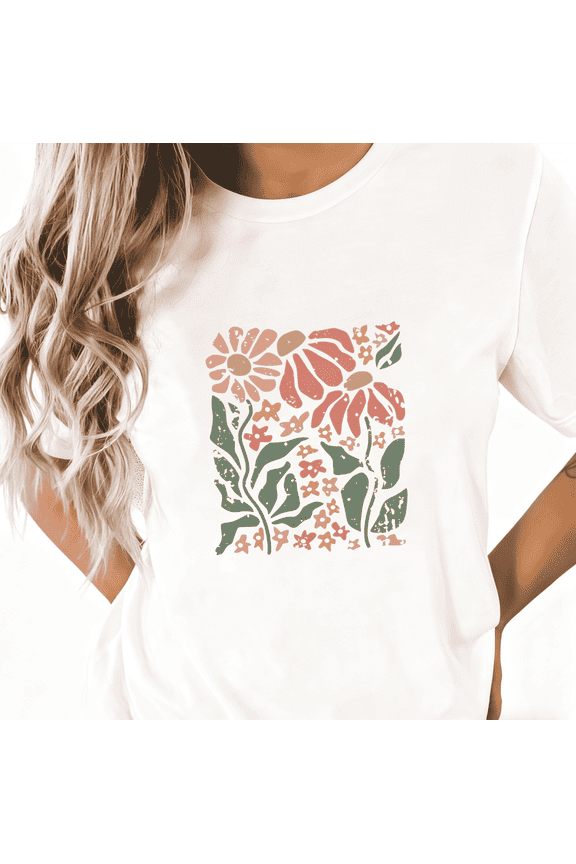 Vintage Daisy Floral Print Tshirt Graphic Tees Boho Wildflower Shirts White S-5XL Tops