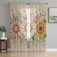 thumbnail image 1 of Vintage Daisy Floral Sheer Curtains 63 Inch Length 2 Panels Set Window Treatments, Spring Flowers Botanical Leaves Rustic Rod Pocket Semi Curtains for Living Room/Bedroom/Kitchen Décor, 104"W x 63"L, 1 of 7