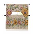 thumbnail image 1 of Vintage Daisy Floral Swag Kitchen Curtains Sets for Windows 24 Inch Length, Spring Flowers Botanical Leaves Rustic Short Window Curtain Swags Valances and Tiers 3 Piece Set for Cafe/Dining Room, 1 of 5
