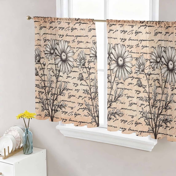 Vintage Daisy Flower Sheer Curtains 54 Inch Length 2 Panels Set Window Treatments, Farmhouse Country Floral Plant Rod Pocket Semi Curtains for Living Room/Bedroom/Kitchen Décor, 104"W x 54"L