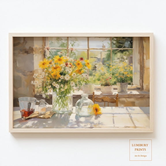 Vintage Daisy Print, Kitchen Print Wall Art, Flower Art, Mother'S Day Gift, Rustic Floral Print, Cottagecore Home Decor Home Decor #2165, Unframed Canvas Size 24x36