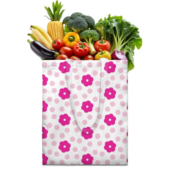 Vintage Daisy Print Reusable Grocery Tote Bag – Large Canvas Shopping Bag with Boho Floral Watercolor Design, Eco-Friendly & Heavy-Duty Market Tote for Women, Farmers Market, Beach, Spring & Summer