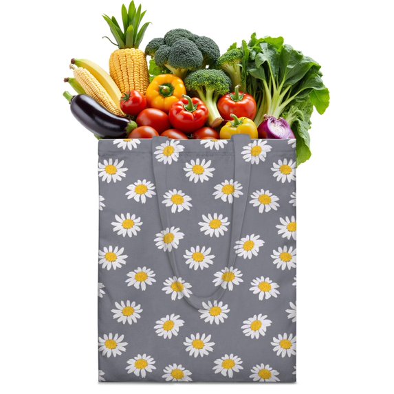 Vintage Daisy Print Reusable Grocery Tote Bag – Large Canvas Shopping Bag with Boho Floral Watercolor Design, Eco-Friendly & Heavy-Duty Market Tote for Women, Farmers Market, Beach, Spring & Summer