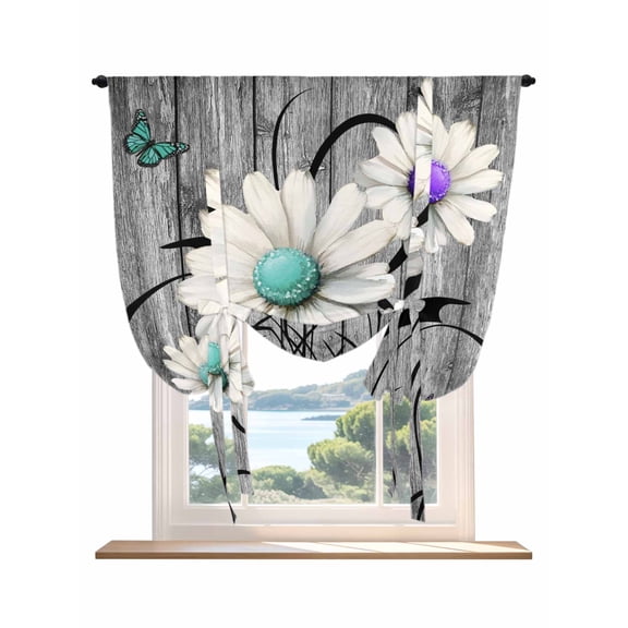 Vintage Daisy Tie Up Curtains for Windows 45 Inch Length Balloon Curtains Kitchen Adjustable Balloon Window Shade Gray Farmhouse Botanical Floral Butterfly Tie Up Bathroom Curtain Window 34"x45"