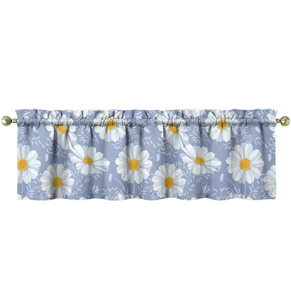 Vintage Daisy Valance Curtain - 54 Inch Rod Pocket Window Topper, Aesthetic Floral Boho Design, Light Filtering Polyester Valance for Farmhouse Kitchen (1 Panel, 54x18 in)