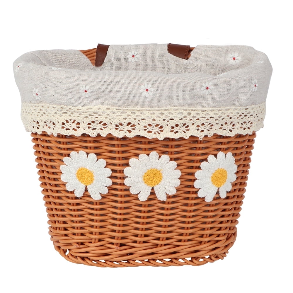 Vintage Daisy Wicker Basket for 12 14 16 Inch Kids Girls Bike ,Decorative Storage with Burlap Liner