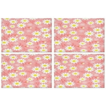 Vintage Daisy Yellow Boho Floral Placemats Set of 4, 12x18 Inch Linen Table Mats, Washable Cute Daisy Artwork Retro Wildflower Artistic Dining Decor for Kitchen Table