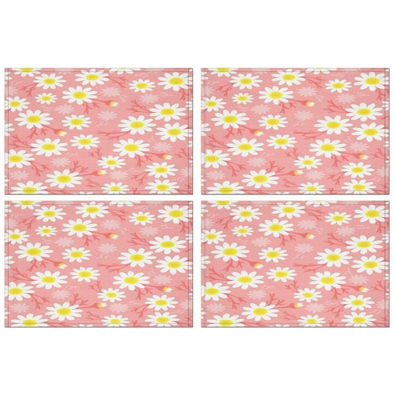Vintage Daisy Yellow Boho Floral Placemats Set of 4, 12x18 Inch Linen Table Mats, Washable Cute Daisy Artwork Retro Wildflower Artistic Dining Decor for Kitchen Table