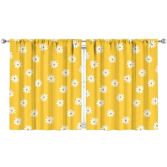 Vintage Daisy and Butterfly Kitchen Curtains 2 Panels - 52x63 Inch Semi-Sheer Short Curtains with Rod Pocket, Boho Aesthetic