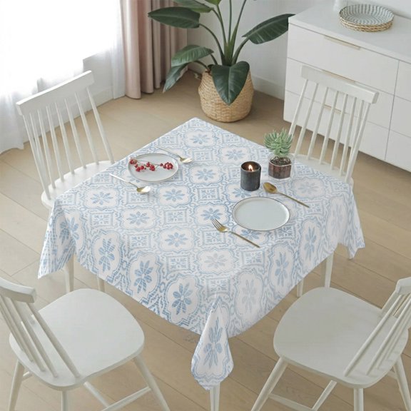 Vintage Damask Blue Floral Table Cloth 60x60in, Waterproof Square Tablecloth Wipeable Tablecloths Middle Ages Geometric Table Covers for Dining Tables Party Indoor Outdoor