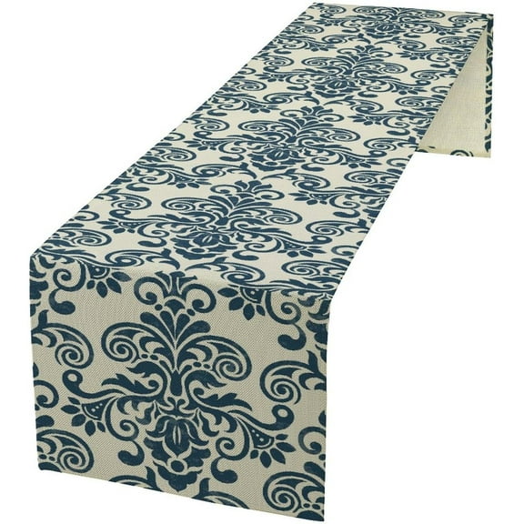 Vintage Damask Table Runner,Farmhouse Floral Damask Pattern Tabletop Setting Decor for Party Dining Room Kitchen Decor 13x108 Inch