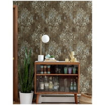 Vintage Damask Thick Peel and Stick Wallpaper 17.7in x 9.8ft Brown/Beige Vinyl Self Adhesive Wall Paper Design for Walls Bathroom Bedroom Home Decor