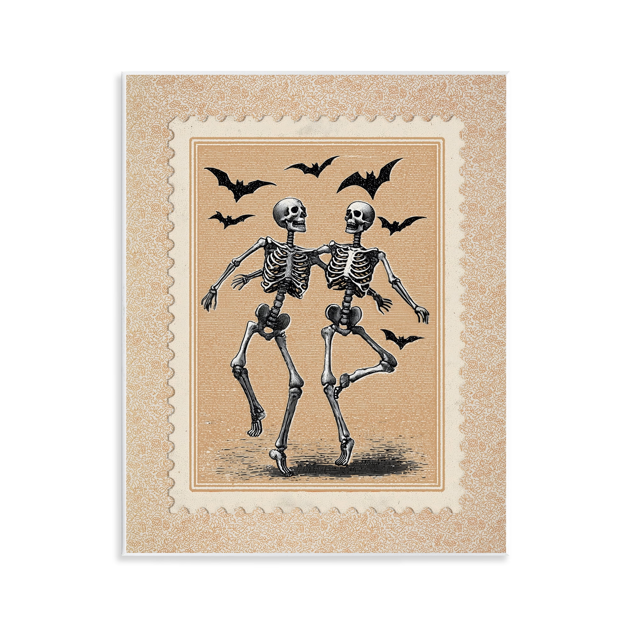 Vintage Dancing Skeletons Stamp Wall Plaque Art, design by Arlington Prints