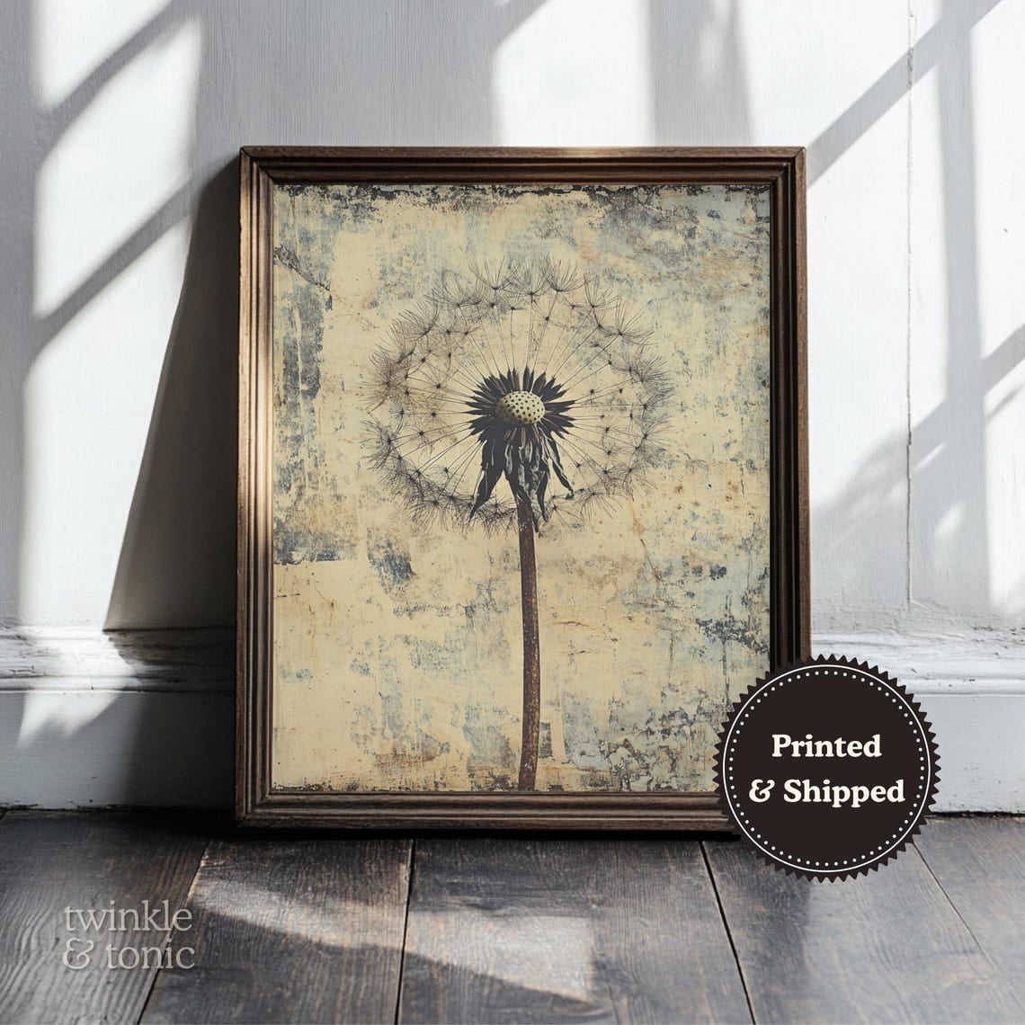 Vintage Dandelion Art Print Rustic Wildflower Wall Decor Dark Academia ...