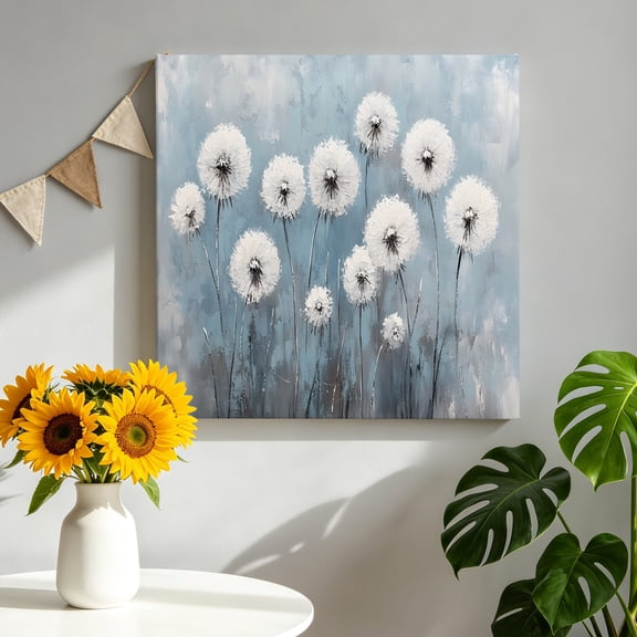 Vintage Dandelion Canvas Wall Art for Living Room, White Dandelion Oil Painting Modern Art Poster Print Painting for Bedroom Office Home Decoration Wall Pictures Prepare To Hang 8"x8"