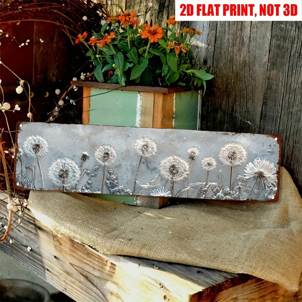 Vintage Dandelion Metal Sign Rustic Floral Decor Garden Inspired Home Wall Decor
