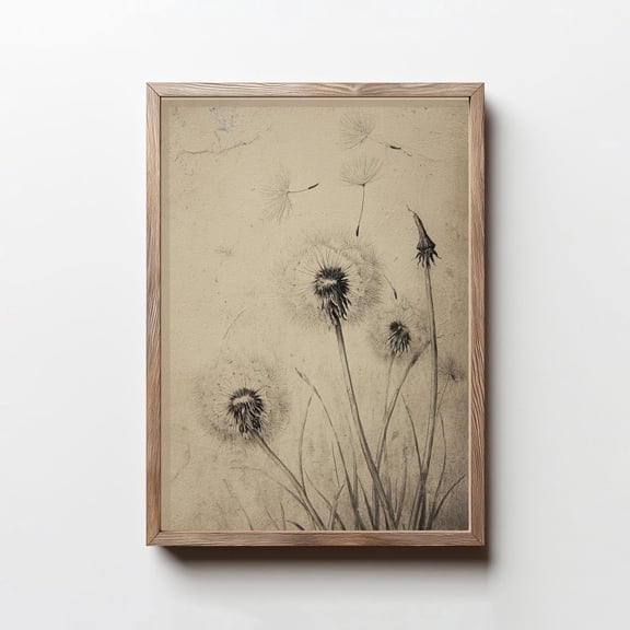 Vintage Dandelion Print Neutral Cottage Nursery Wall Decor Botanical Wall Art Antique Flower Print Floral Home Decor