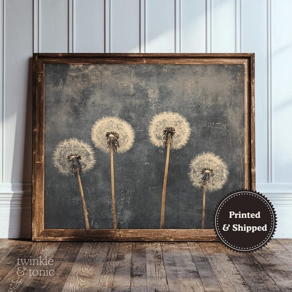 Vintage Dandelion Rustic Wildflower Dark Academia Wall Art, Unframed Canvas 24x36in