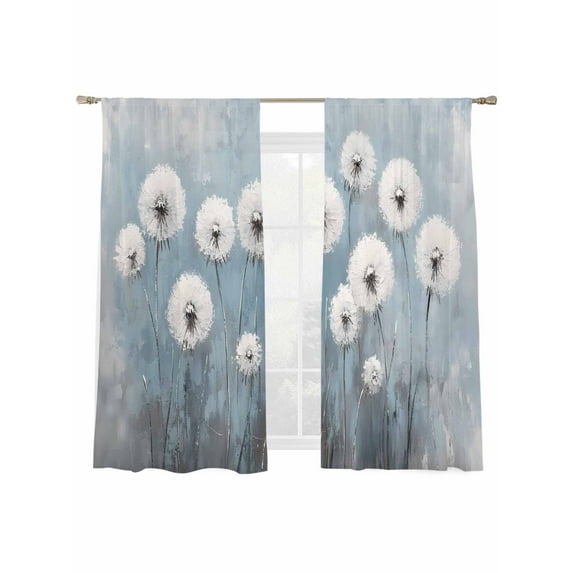 Vintage Dandelion Sheer Curtains 72 Inch Long 2 Panels, White Dandelion Oil Painting Modern Art Light Filtering Rod Pocket Semi Sheer Curtains, Sheer Voile Drapes for Living Room Bedroom, 52"x72"