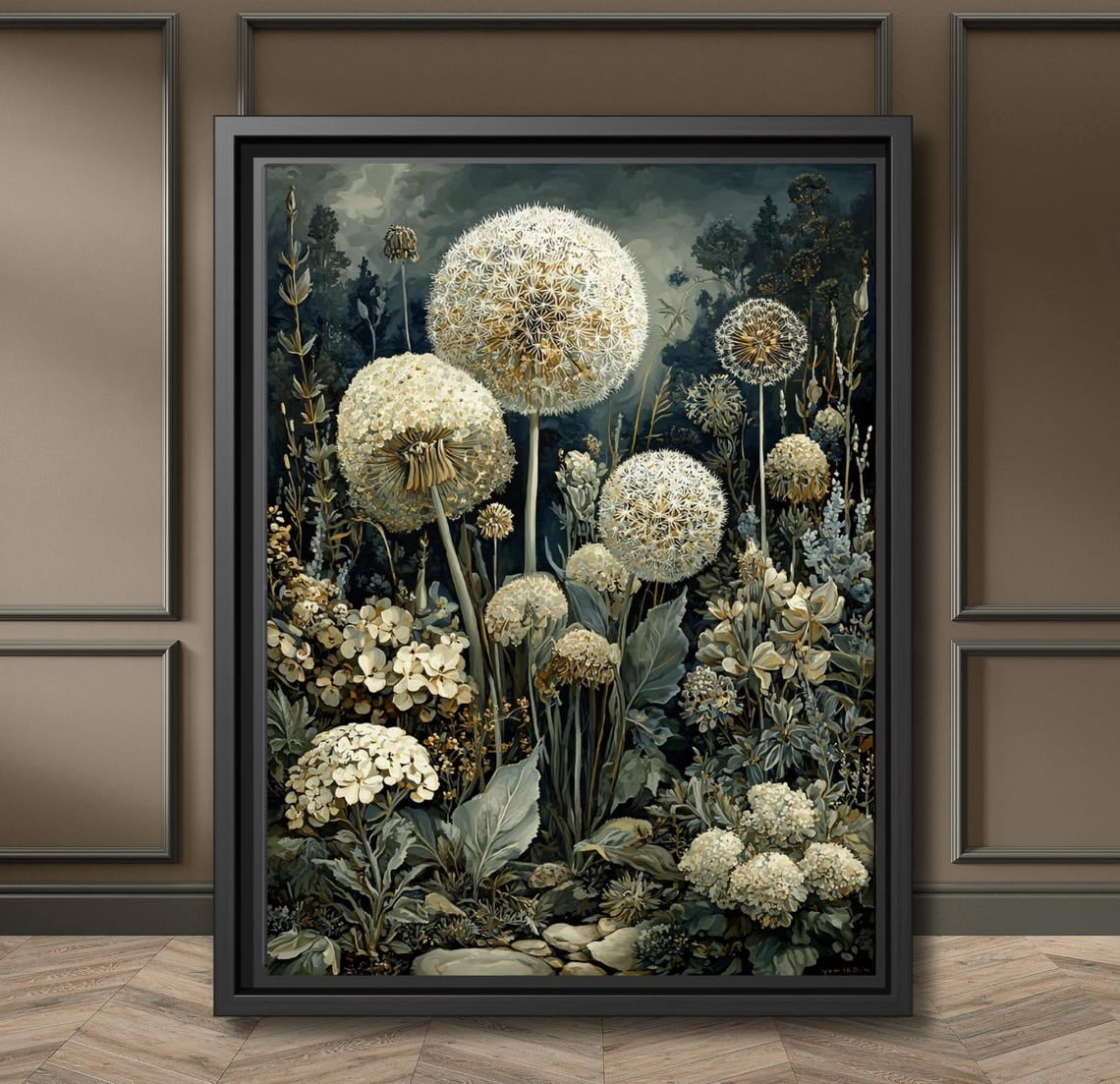 Vintage Dandelion Wall Art Poster Dark And Moody Botanical Garden In ...