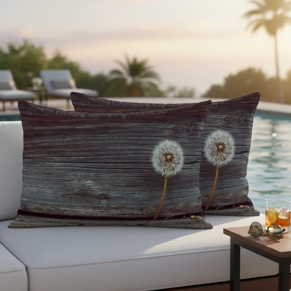 Vintage Dandelions Outdoor Pillow Covers 20x12 Inch Lumbar Pillow Covers Set of 2 Waterproof Decorative Throw Pillow Cases Wooden Spring Floral Botanical Cushion Covers for Patio Furniture Garden