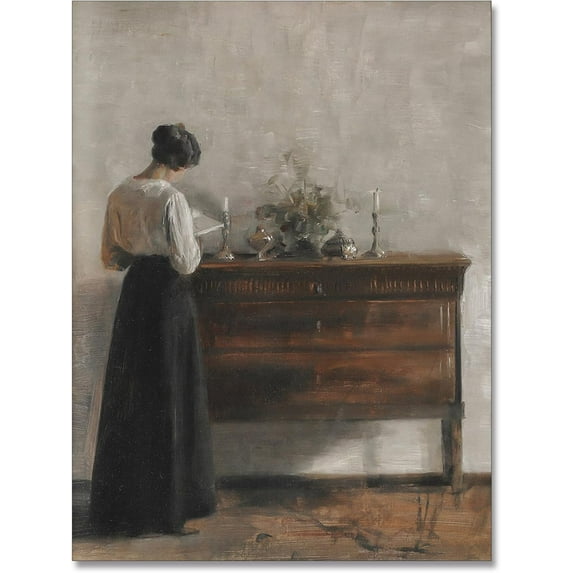 Vintage Danish Canvas Wall Art Famous Artwork Woman Reading Portrait Oil Painting Dark Academia Aesthetic Print 19th Century Antique Poster Retro Gallery Bedroom Decor 12x16in Unframed