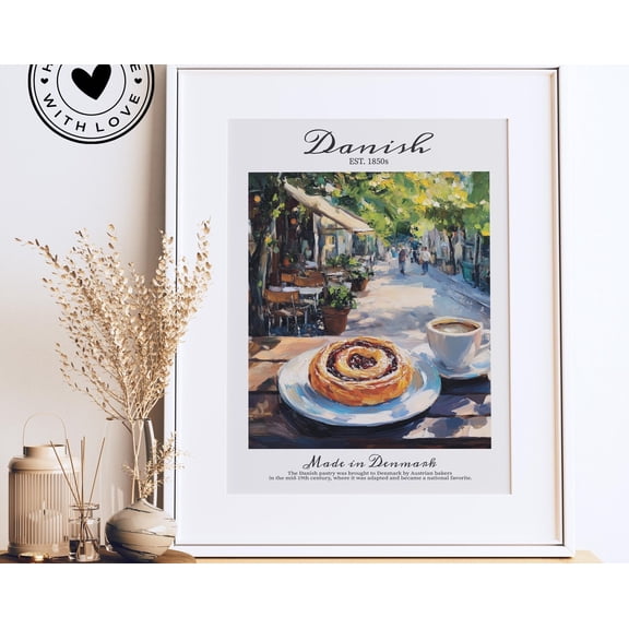 Vintage Danish Pastry Poster Breakfast Poster Print Food Poster Kitchen Print Restaurant Poster Cafe Decor, 12x18 UNFRAMED