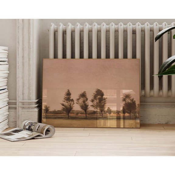 Vintage Danish Windy Trees Wall Art Print, Rustic Countryside Meadow Landscape Decor