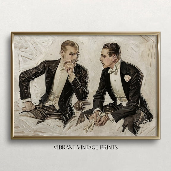 Vintage Dapper Men In Tuxedos Art Print: Man Cave Decor UNFRAMED PAPER POSTER, Home Decor