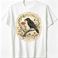 thumbnail image 1 of Vintage Dark Bloom Crow Wildflower Mushroom Graphic T-Shirt Men Women Retro Cottagecore Botanical Short Sleeve Tee, 1 of 9