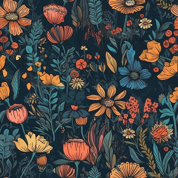 Vintage Dark Blue Wildflowers Orange/Red/Yellow Peel and Stick Wallpaper Stick on Contact Paper Vintage Wall Paper Easy Peel Off for nightstand Drawer Cabinet Renter
