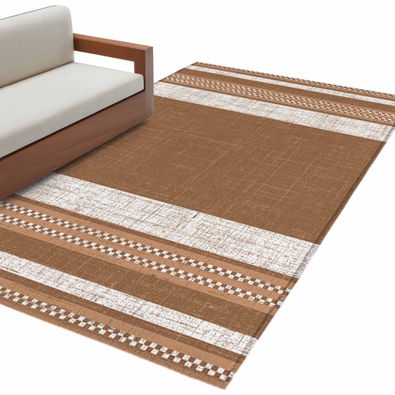 Vintage Dark Brown Striped Area Rug 4x6 Washable Rug Non Slip Farmhouse Modern Stripes Boho Large Area Rug Indoor Floor Carpet for Entryway Bedroom Kitchen Living Room Home Office Dining Room Nursery