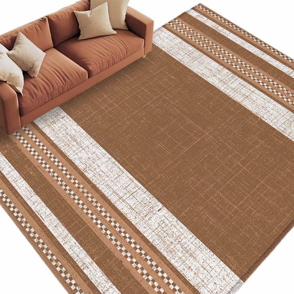 Vintage Dark Brown Striped Area Rug 5x7 Washable Rug Non Slip Farmhouse Modern Stripes Boho Large Area Rug Soft Stainresistant Indoor Floor Carpet for Living Room Bedroom Office Dining Room Nursery