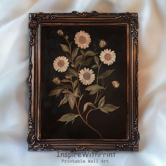 Vintage Dark Flower Art, Dark Botanical Poster Moody Floral Printable Wall Art, Dark Floral Poster Rustic Flower Wall Art, Wildflower print, Size 24x36 UNFFRAMED F03.1.6l195