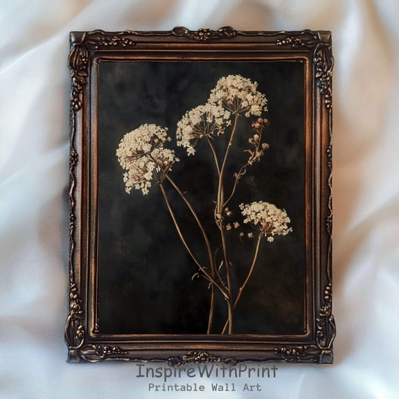 Vintage Dark Flower Print, Moody Wildflower Art Printable Dark Botanical Print, Antique Floral Neutral Art Print, Boho Flower Wall Decor, Size 12x18 UNFFRAMED F03.1.5l1862