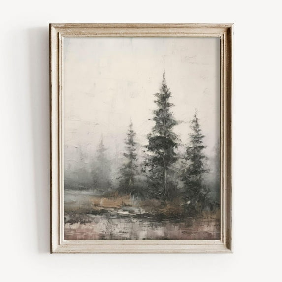 Vintage Dark Forest Print, Moody Woodland Wall Art, Neutral Rustic Tree, Misty Nature Landscape, Atmospheric Forest Decor Home Decor #1598, Unframed Poster Size 12x18