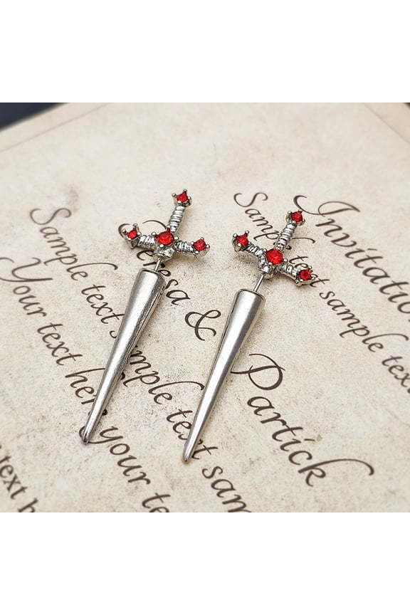Vintage Dark Gothic Kinitial Sword Earrings For Women Men Dagger Piercing Earring Ear Jacket Punk Goth Halloween Jewelry Gift